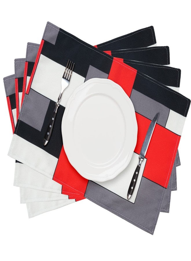 AILUER Red Grey Black White Placemats Set of 4,Geometric Square Table Place Mats Waterproof Burlap Washable Dining Placemats for Home Kitchen Decorations (Red Grey Black White, 12" Wx18 L) - Image 2
