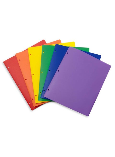 Multicolor Plastic Two Pocket Folders With 3 Holes Plastic Folders With 2 Pockets And Business Card Slot 3 Hole Punched 2 Pocket Folders For School Home And Work 6 Pack