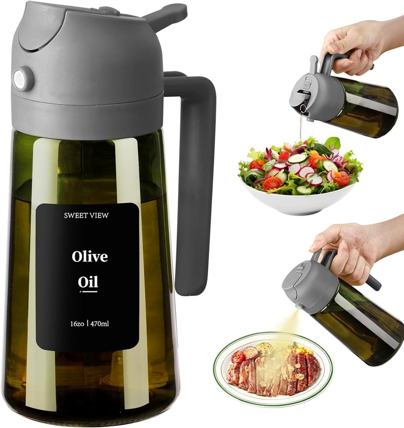 SWEET VIEW Olive Oil Dispenser and Oil Sprayer – 16oz/470ml Glass Light-Proof Oil Pourer for Kitchen, Air Fryer, Cooking, Salad, and BBQ - Image 1