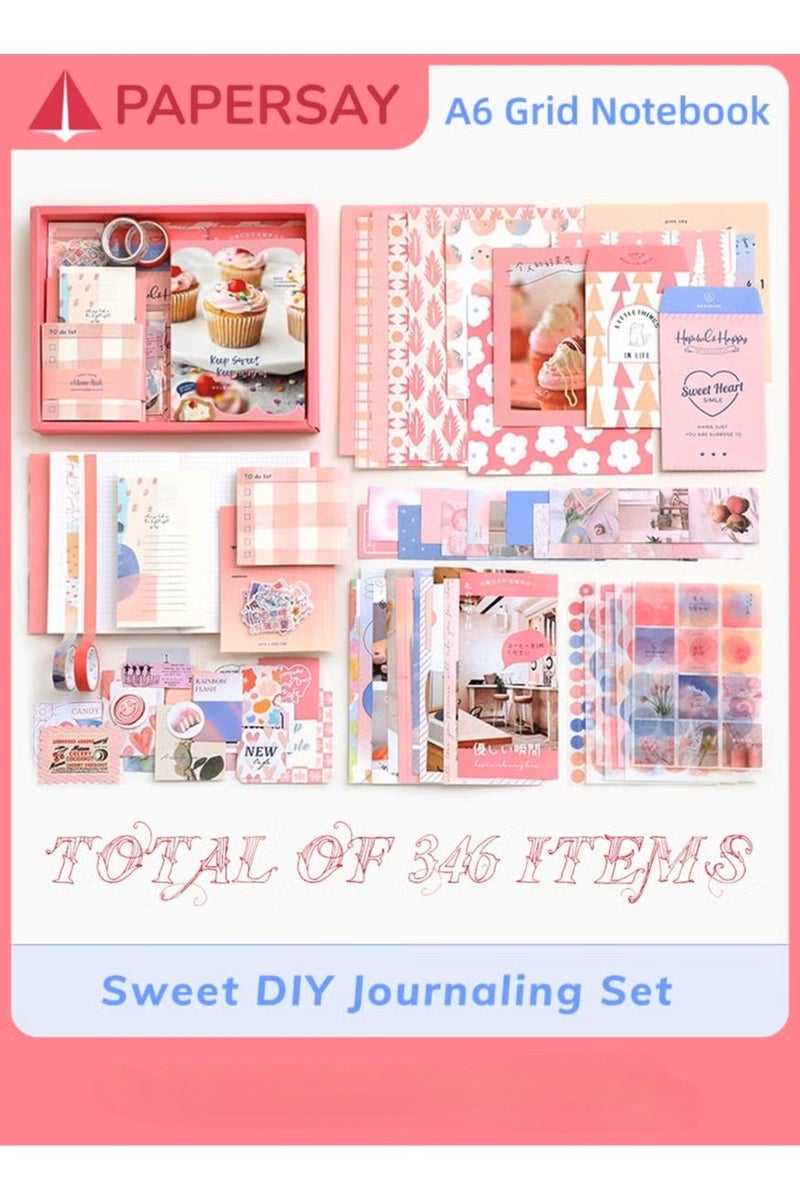 PAPERSAY 346 Pcs Scrapbooking Supplies Kit, The Series of You Becoming Extra Sweet, Vintage Aesthetic Daily Travel Scrapbook Kit, DIY Journaling Supplies, A6 Grid Notebook, Creative Birthday Gift for All Ages. - Image 1