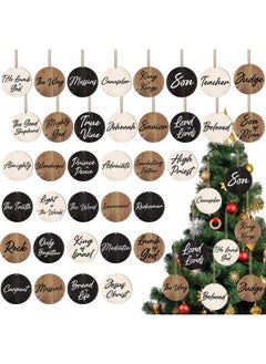 Geosar Geosar 72 Pcs Names of Jesus Wood Christmas Ornaments Christmas Wood Slices with Savior Name Hanging Jesus Christ Ornaments Vintage Church Christmas Tree Decoration Religious Holiday Wedding (Vintage)  - Image 1