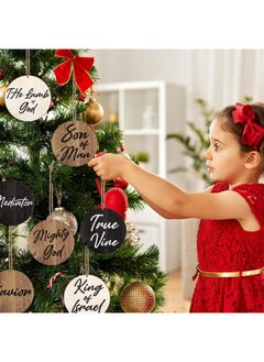 Geosar Geosar 72 Pcs Names of Jesus Wood Christmas Ornaments Christmas Wood Slices with Savior Name Hanging Jesus Christ Ornaments Vintage Church Christmas Tree Decoration Religious Holiday Wedding (Vintage)  - Image 4