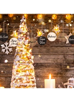 Geosar Geosar 72 Pcs Names of Jesus Wood Christmas Ornaments Christmas Wood Slices with Savior Name Hanging Jesus Christ Ornaments Vintage Church Christmas Tree Decoration Religious Holiday Wedding (Vintage)  - Image 5
