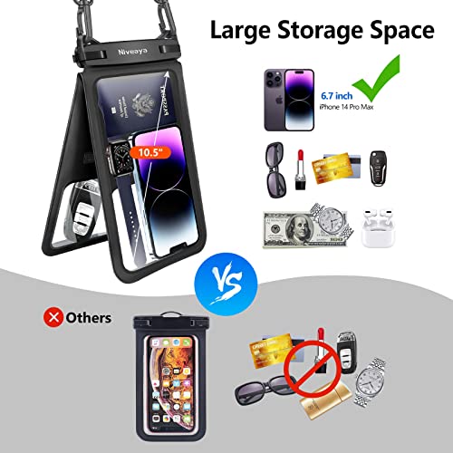 Niveaya [Up to 10.5"]Waterproof Phone Pouch - 2 Pack, Waterproof Phone Lanyard Case with iPhone 16/15/14/13/12 Pro Max up to 9.5", Phone Dry Bags for Vacation Beach Pool Kayak Cruise Travel Essentials - Image 3