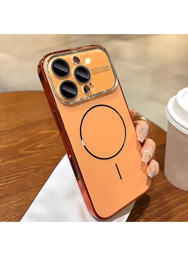 حافظة هاتف iPhone 17 Pro من Luxury Laser AG Glass بلون البرتقالي بتصميم نافذة كبيرة متدرج - Image 1