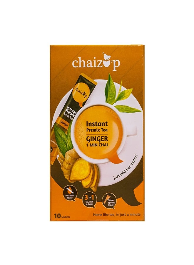 Chaizup Premium 1 Min Instant Ginger Tea Premix - 10 Sachets | Ginger Flavours | 10 Servings | 140g - Image 1