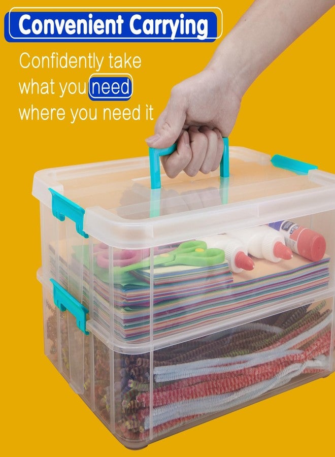 TERGOO 2 Layer Plastic Storage Containers with Lids, Multipurpose Clear Stack & Carry Box, Portable Craft Organizers and Storage Bin for Organizing Art & Craft, Sewing, Makeup, Nail Supplies (Blue) - Image 5