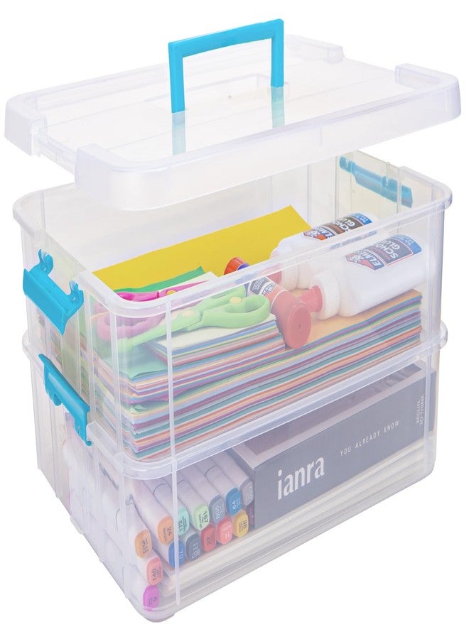 TERGOO 2 Layer Plastic Storage Containers with Lids, Multipurpose Clear Stack & Carry Box, Portable Craft Organizers and Storage Bin for Organizing Art & Craft, Sewing, Makeup, Nail Supplies (Blue) - Image 1