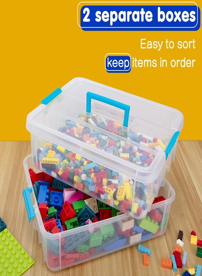 TERGOO 2 Layer Plastic Storage Containers with Lids, Multipurpose Clear Stack & Carry Box, Portable Craft Organizers and Storage Bin for Organizing Art & Craft, Sewing, Makeup, Nail Supplies (Blue) - Image 3