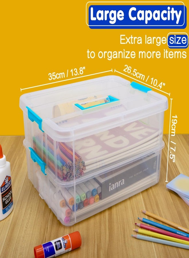 TERGOO 2 Layer Plastic Storage Containers with Lids, Multipurpose Clear Stack & Carry Box, Portable Craft Organizers and Storage Bin for Organizing Art & Craft, Sewing, Makeup, Nail Supplies (Blue) - Image 2