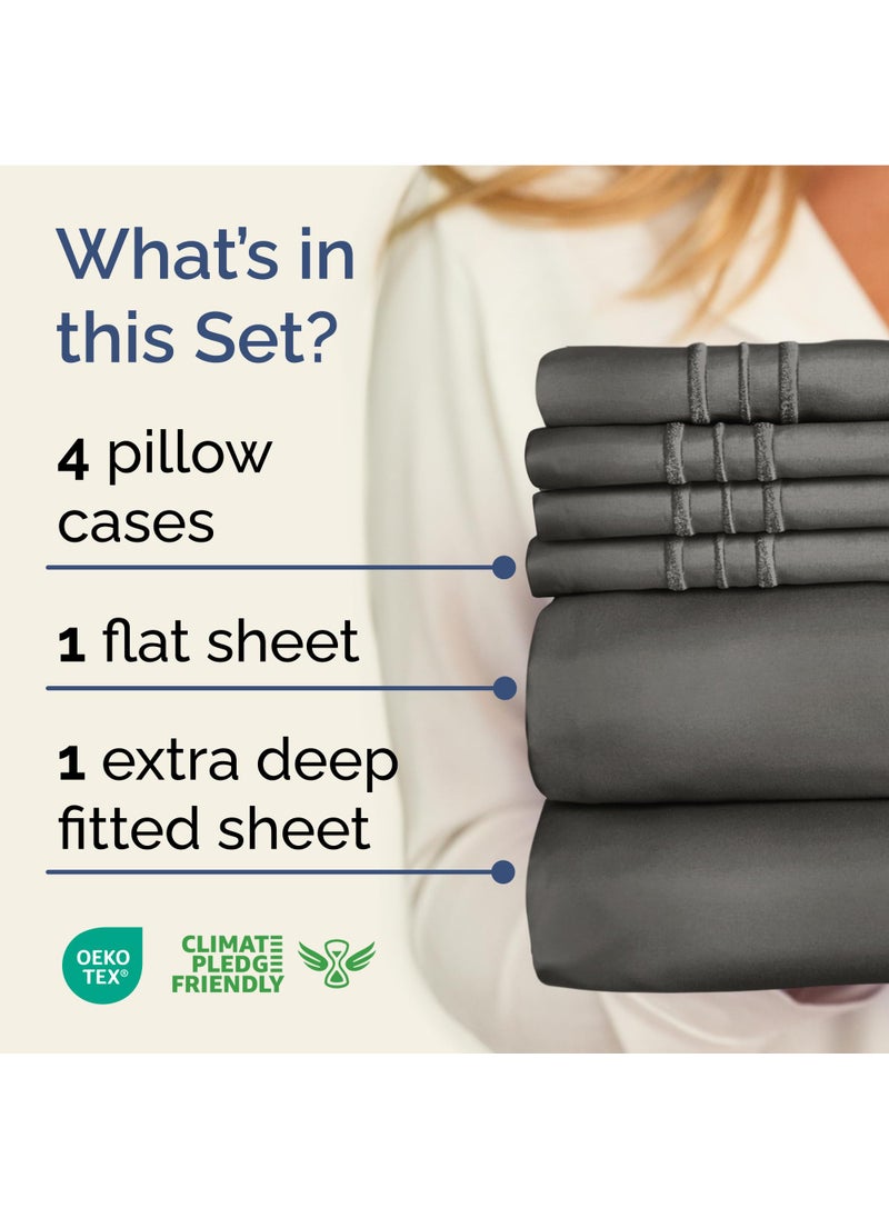 Extra Deep Full Sheet Set - 6 Piece Breathable & Cooling Sheets - Hotel Luxury Bed Sheets Set - Easy & Secure Fit - Soft  Wrinkle Free & Comfy Sheets Set - Charcoal Sheet Set with Extra Deep Pockets