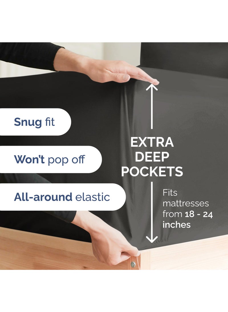Extra Deep Full Sheet Set - 6 Piece Breathable & Cooling Sheets - Hotel Luxury Bed Sheets Set - Easy & Secure Fit - Soft  Wrinkle Free & Comfy Sheets Set - Charcoal Sheet Set with Extra Deep Pockets