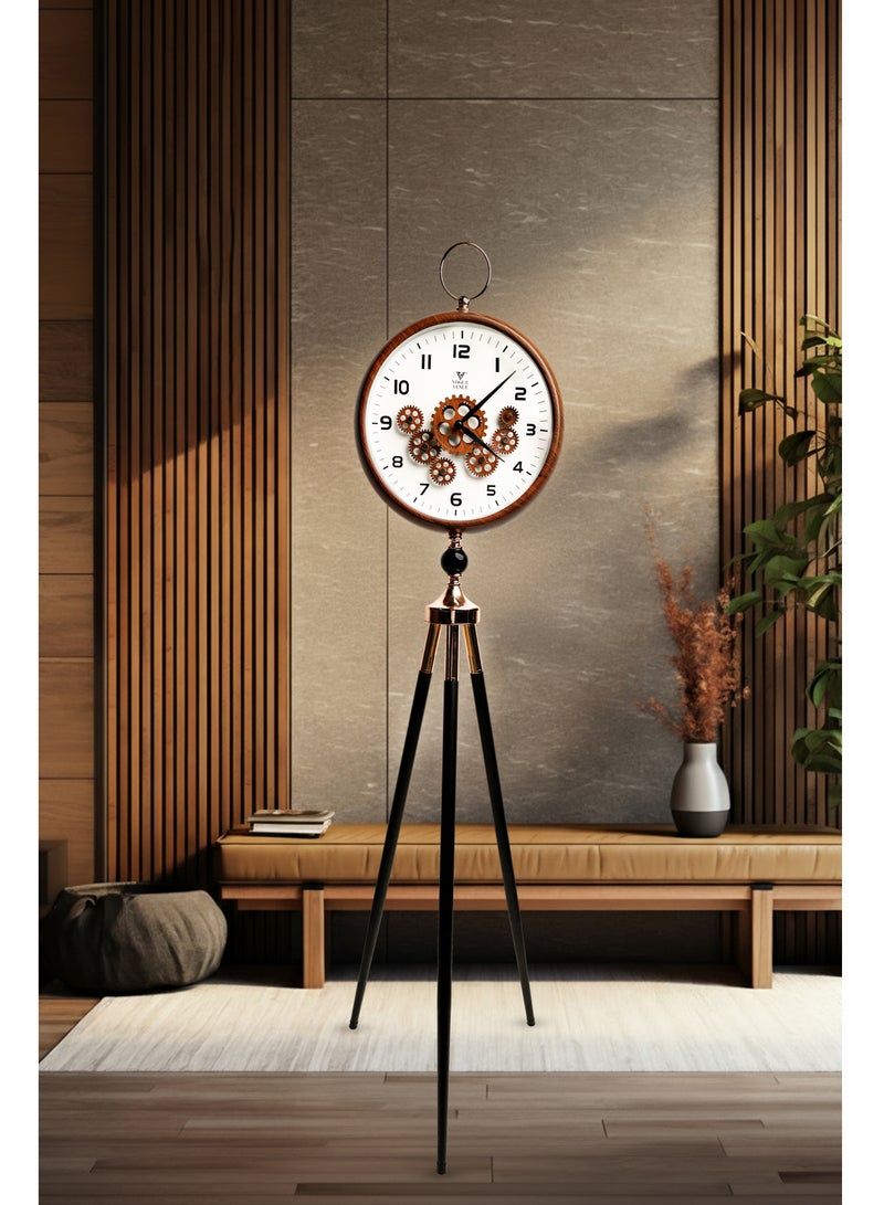 VOGUE VENUE Premium Vintage Tripod Floor Clock | Adjustable Wooden Stand | Antique Style Decorative Standing Clock for Living Room, Office & Home Décor - Image 1