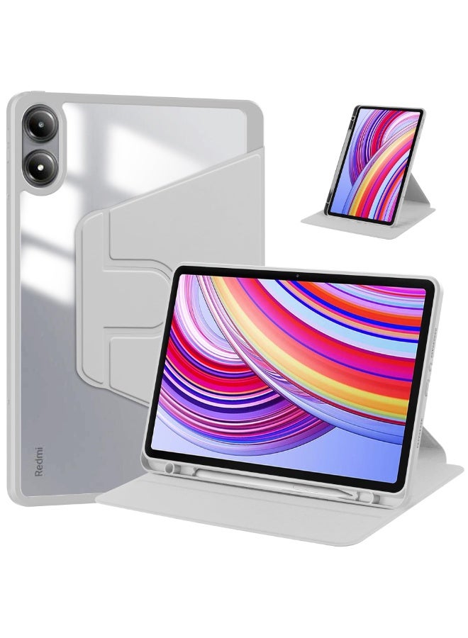 for Redmi Pad Pro 12.1-Inch / Xiaomi POCO Pad 12.1-Inch Case Cover, Tablet Protective Case With Pen Slot, Acrylic 360 ° Rotating Design, Automatic Wake-up/sleep, Soft Leather,Grey  - Image 1
