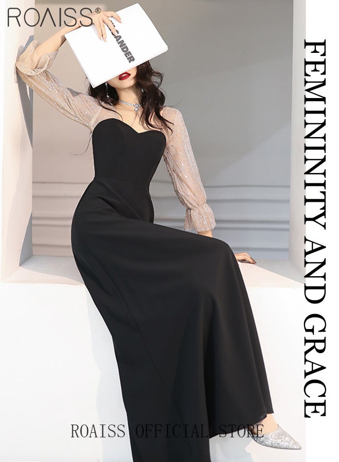 رويس فستان طويل الأكمام لبوق طويل للنساء المتقدمة الخصر النحيف الطويل الأكمام الطويلة ، تنورة بطول الأرض ، سيدات أنيقة مزاجية مريحة للبشرة. - Image 5