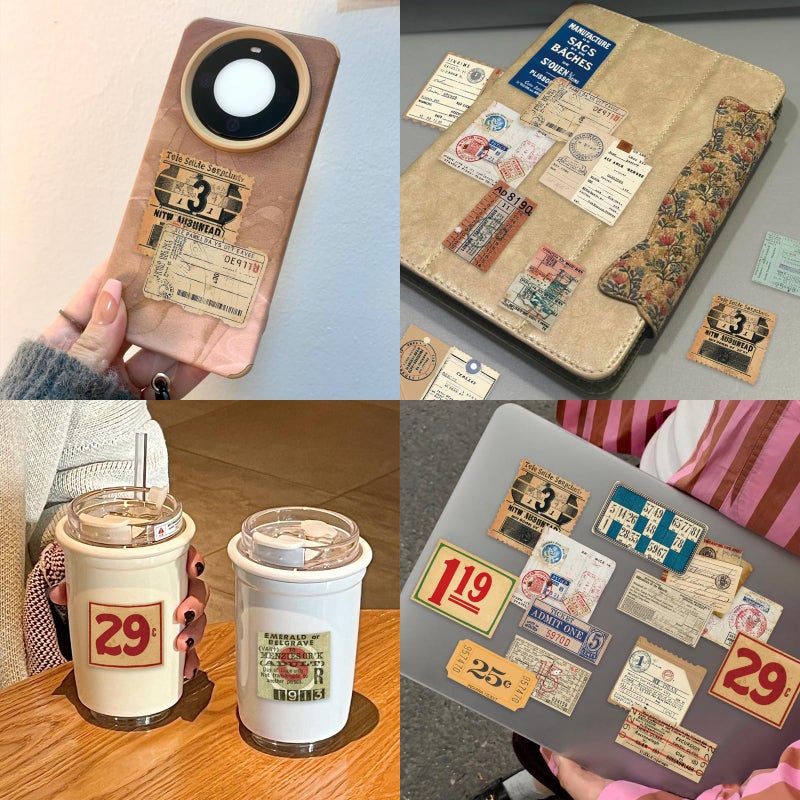 PRSTINCOL 100Pcs Vintage Sticker Pack - Scrapbooking Supplies & Junk Journal Accessories - Aesthetic Stickers for Water Bottles, Craft Kits, Bullet Journals - Retro Design - Image 4