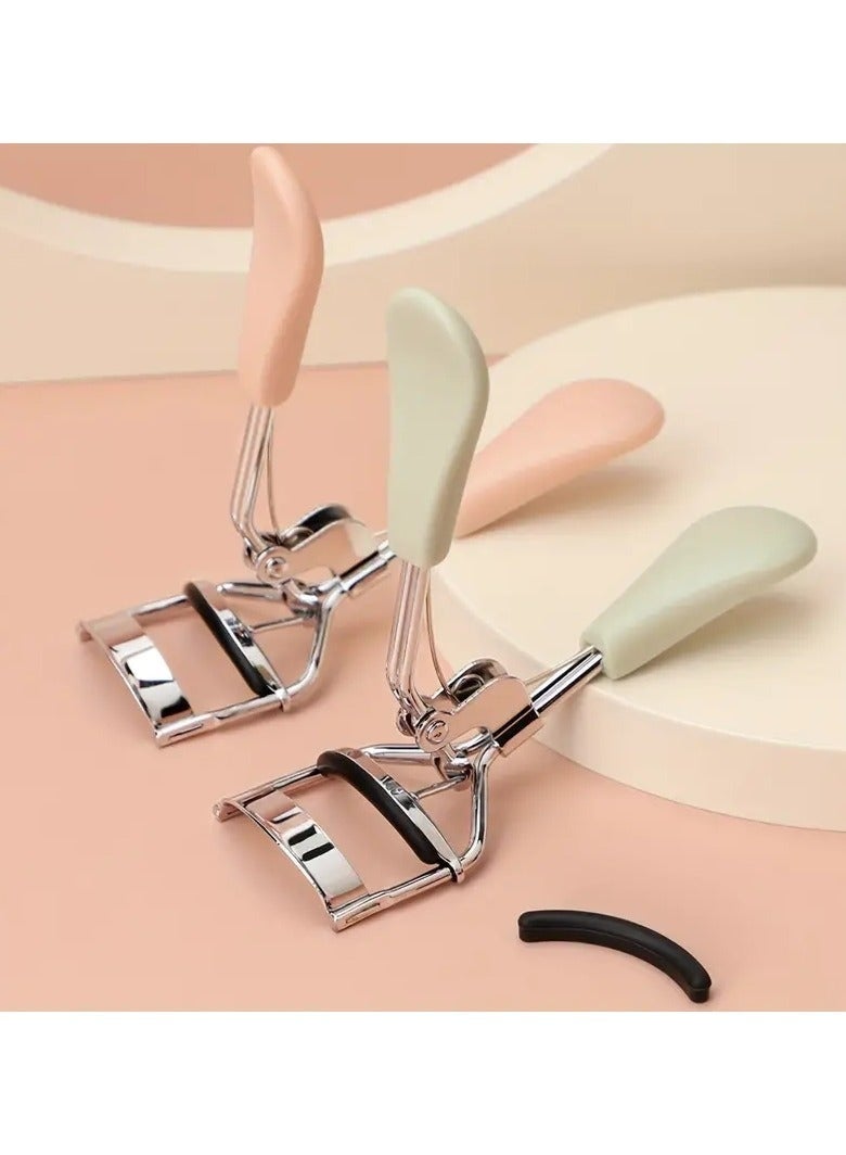 2pcs Stainless Steel Eyelash Pain Free Lash Curler with Silicone Handle, Ergonomic Design, Fits All Eye Shapes & Sizes, Portable Lash Curler for Women (Pink/Green) - Image 2