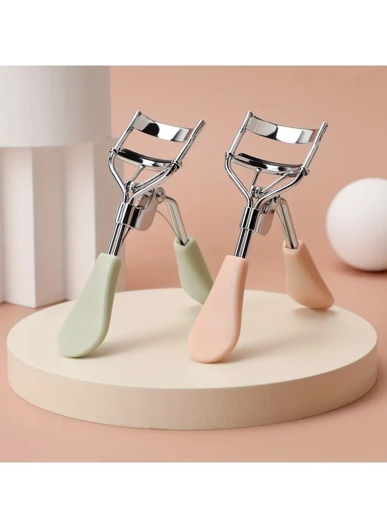 2pcs Stainless Steel Eyelash Pain Free Lash Curler with Silicone Handle, Ergonomic Design, Fits All Eye Shapes & Sizes, Portable Lash Curler for Women (Pink/Green) - Image 1