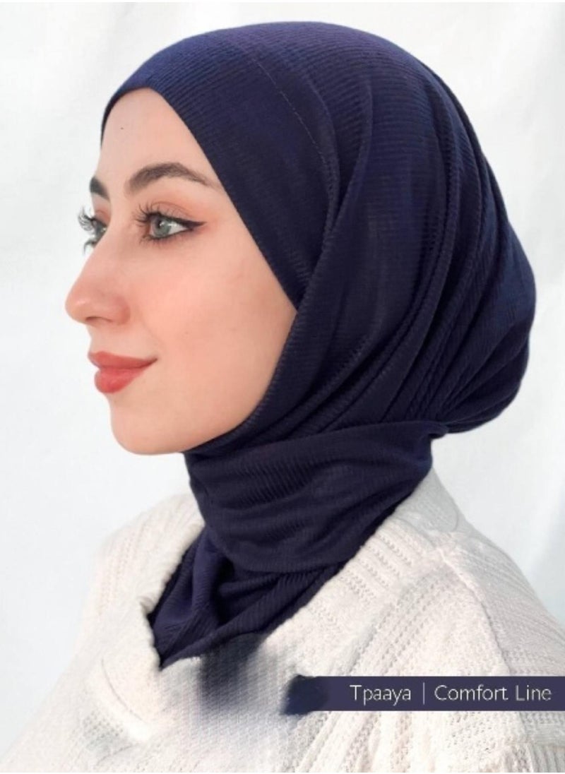 ماركة غير محددة - طباقية كويتي أنيق برباط وكباسين ضد الصدأ حجاب خامة كويتي مضلع سادة، تصميم قطعة واحدة مريح وسهل اللبس، مناسب لجميع الفصول،كحلي - Image 1