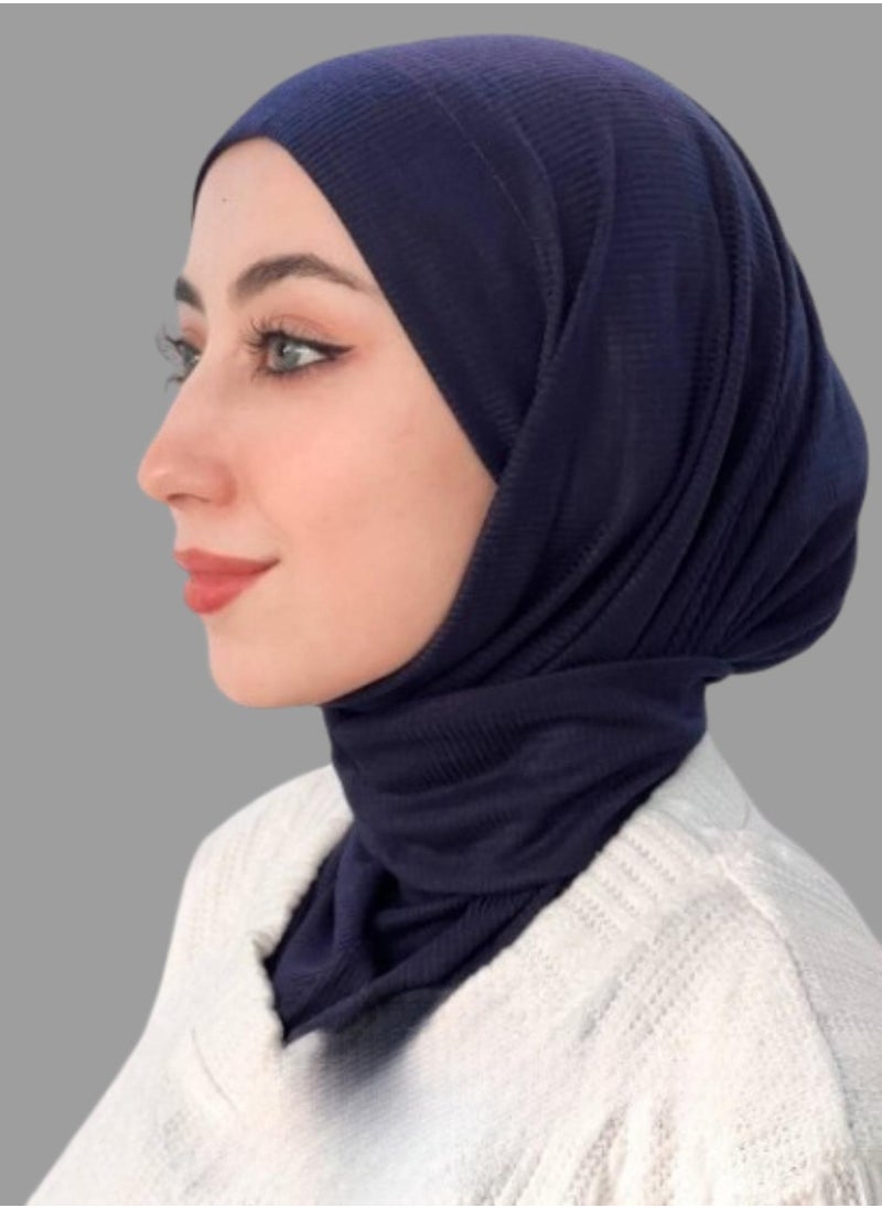 ماركة غير محددة - طباقية كويتي أنيق برباط وكباسين ضد الصدأ حجاب خامة كويتي مضلع سادة، تصميم قطعة واحدة مريح وسهل اللبس، مناسب لجميع الفصول،كحلي - Image 1