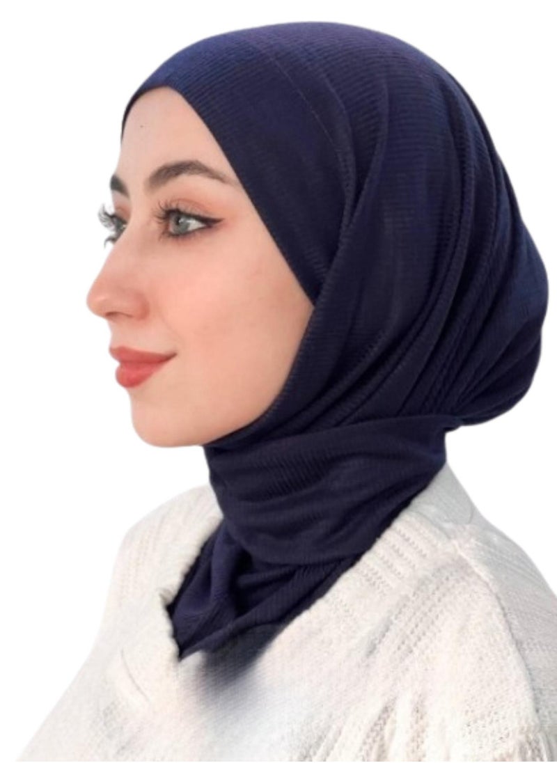 ماركة غير محددة - طباقية كويتي أنيق برباط وكباسين ضد الصدأ حجاب خامة كويتي مضلع سادة، تصميم قطعة واحدة مريح وسهل اللبس، مناسب لجميع الفصول،كحلي - Image 1