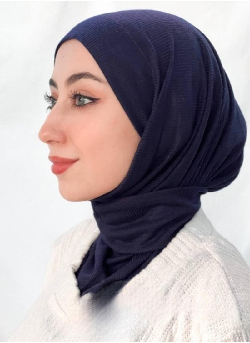 ماركة غير محددة - طباقية كويتي أنيق برباط وكباسين ضد الصدأ حجاب خامة كويتي مضلع سادة، تصميم قطعة واحدة مريح وسهل اللبس، مناسب لجميع الفصول،كحلي - Image 1