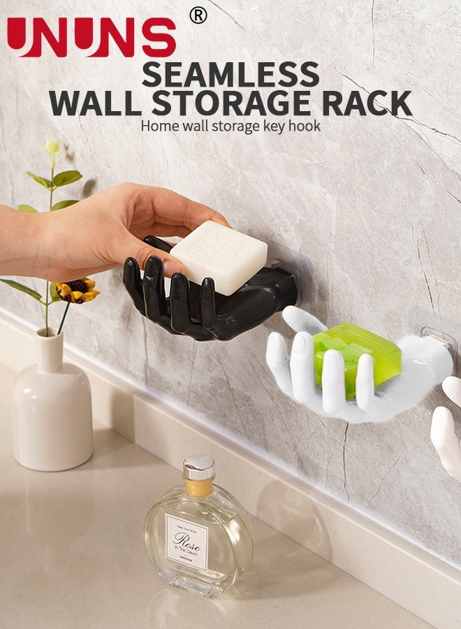 UNUNS حامل صابون 2 قطعة، حامل صابون بار، صندوق صابون بشكل كف اليد، علبة صابون مثبتة على الحائط، طبق صابون، حاوية صابون، موفر صابون للاستحمام، الحمام، المطبخ، الصالة الرياضية - Image 2
