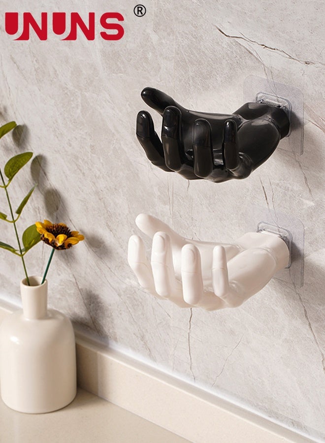 UNUNS حامل صابون 2 قطعة، حامل صابون بار، صندوق صابون بشكل كف اليد، علبة صابون مثبتة على الحائط، طبق صابون، حاوية صابون، موفر صابون للاستحمام، الحمام، المطبخ، الصالة الرياضية - Image 1