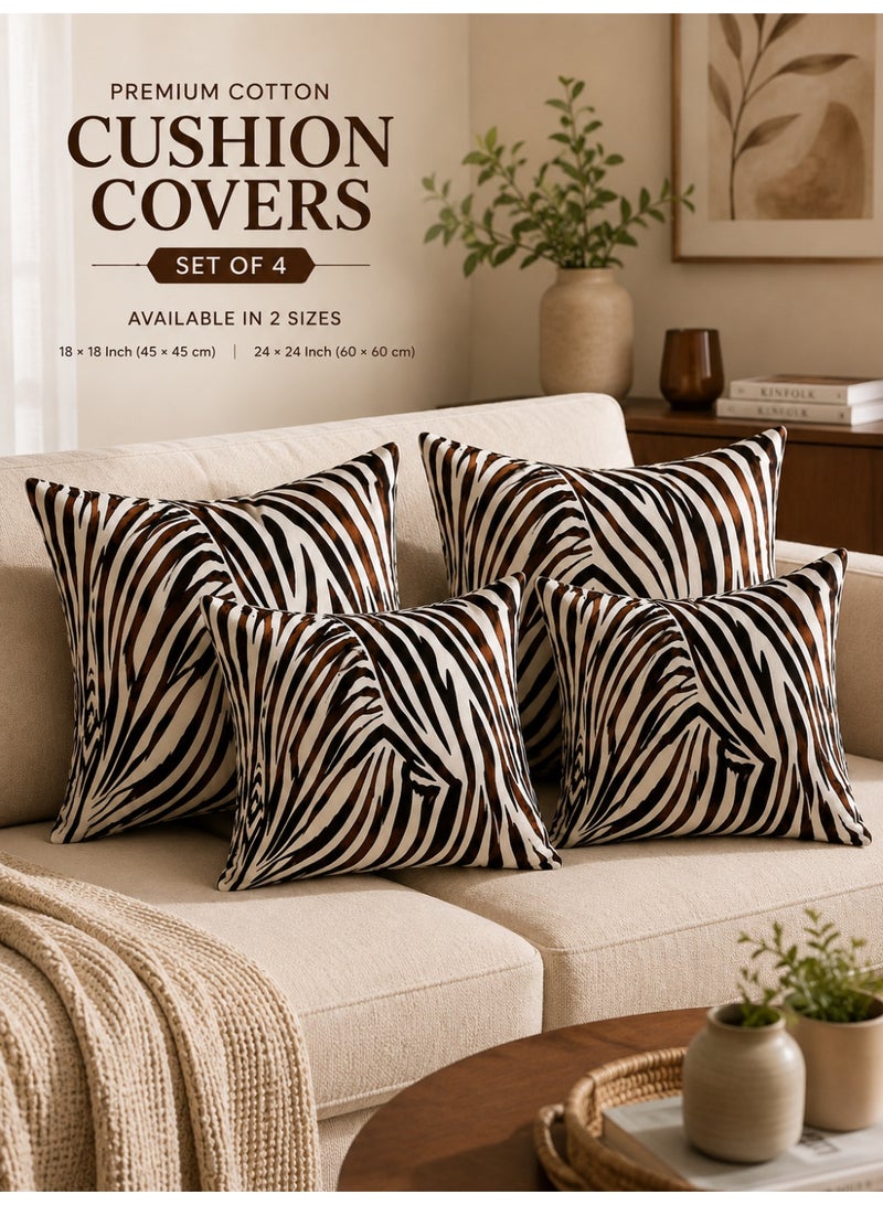 Eworld 4-Piece Printed Cushion Cover Set, 100% Cotton Fabric, Zebra Print, Breathable & Fade Resistant, Machine Washable Cushion Covers, Available in 2 Sizes - Image 4