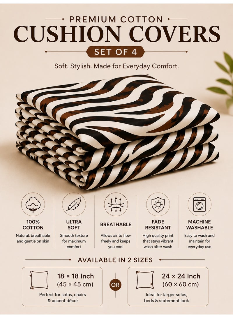 Eworld 4-Piece Printed Cushion Cover Set, 100% Cotton Fabric, Zebra Print, Breathable & Fade Resistant, Machine Washable Cushion Covers, Available in 2 Sizes - Image 3