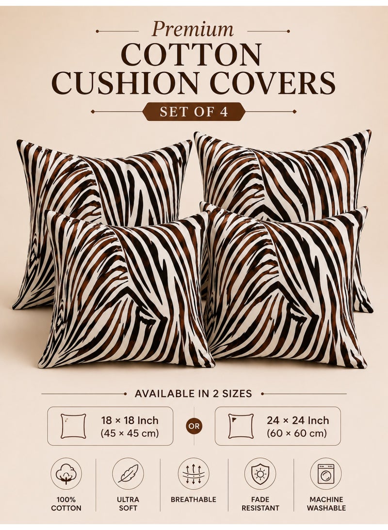 Eworld 4-Piece Printed Cushion Cover Set, 100% Cotton Fabric, Zebra Print, Breathable & Fade Resistant, Machine Washable Cushion Covers, Available in 2 Sizes - Image 1