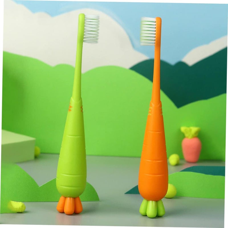 4pcs Soft Bristle Boys and Girls Toothbrush Ergonomic Carrot Design for Toddlers Gentle Manual Toothbrushes for Oral Care for Home and Travel Use - Image 2