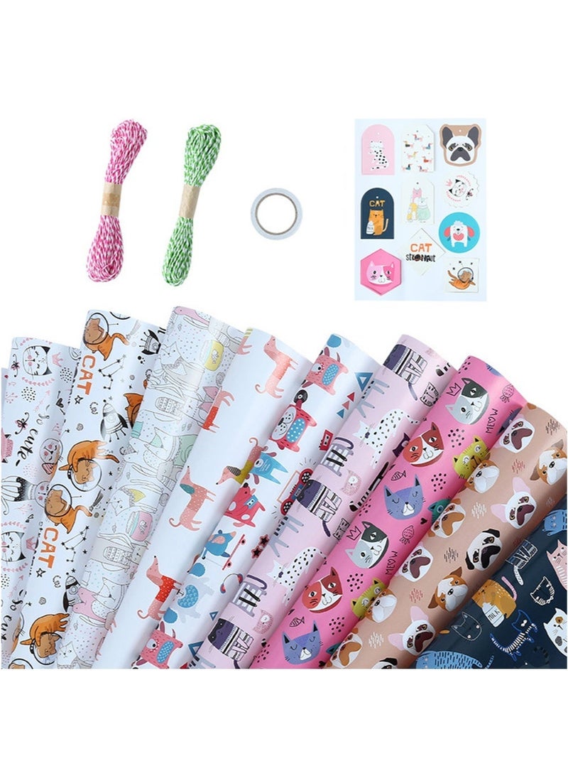 CUNUUDOOL 10PCS Cute Gift Wrap Paper Sheet for Kids,10 different patterns Cute Animal Design for Kids Birthday, Holiday, Party, Baby Shower,50CM x 70CM Per Sheet. - Image 1