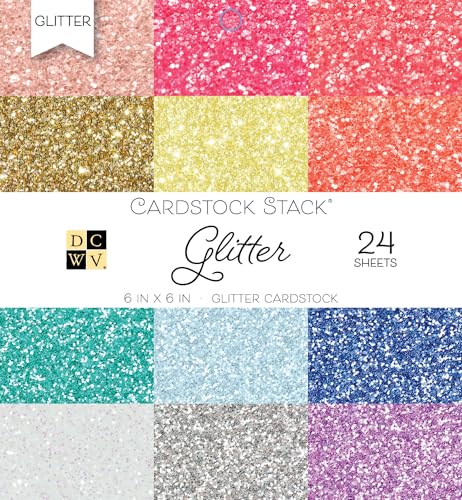 DCWV Glitter Cardstock Paper 6x6 inches - Sparkly Craft Paper for Card Making, Scrapbooks, Art Projects - 24 Single Sided Sheets, 12 Glittery Colors - Image 1