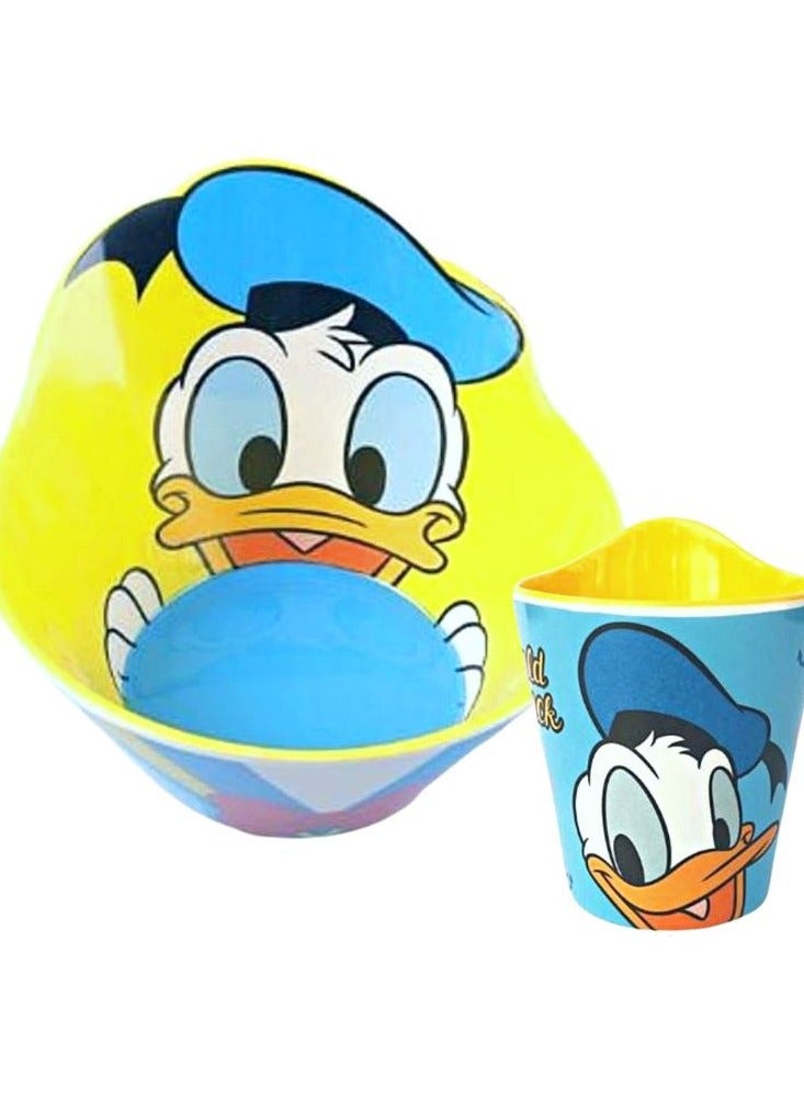 Disney Melamine Anti Shock Drop Proof Dining Bowl and Cup Set for Kids and Toddlers  perfect for cereal, snacks, juice, or milk.(Donald) - Image 1