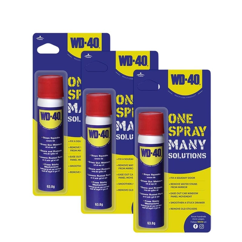 WD40 Pidilite Multipurpose Spray for Home Improvement, Frees jammed locks & Rust Parts,Adhesive remover,Grill & stove Cleaning,Protectant Agent -Multi use for Home,Work & DIY Purpose, 63.8g,Pack of 3 - Image 1