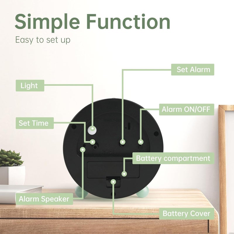 Fennec Mart 4 inch Super Silent Non Ticking Small Analog Alarm Clock with Night Light Simple Design Vintage Style Decor for Bedroom Bedside Desk Table Green - Image 2