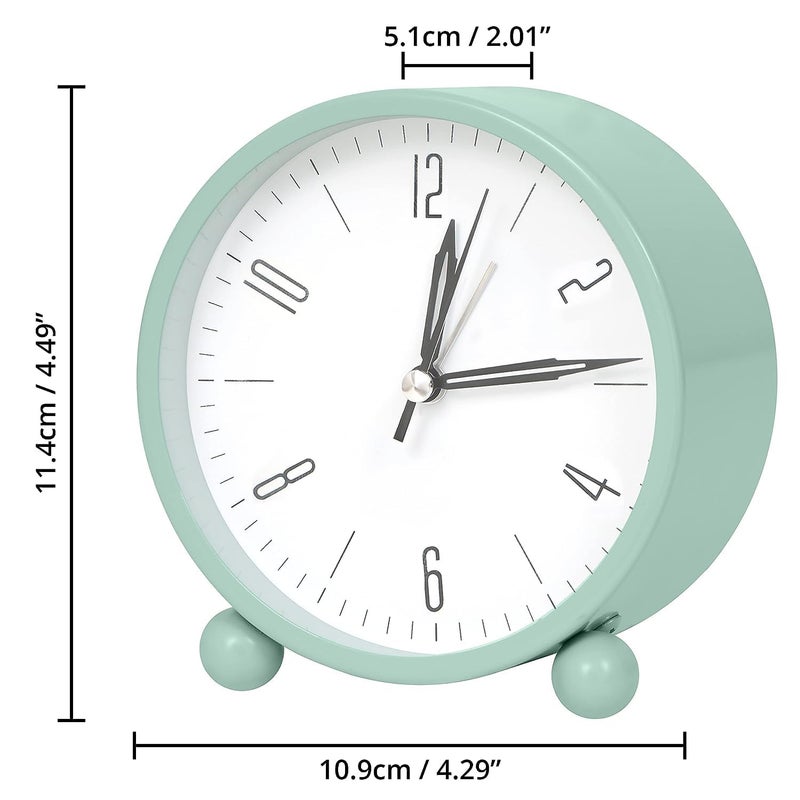 Fennec Mart 4 inch Super Silent Non Ticking Small Analog Alarm Clock with Night Light Simple Design Vintage Style Decor for Bedroom Bedside Desk Table Green - Image 5