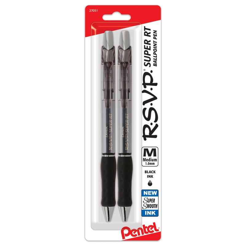 Pentel قلم حبر جاف بنتل RSVP سوبر RT، (1.0 مم) خط متوسط، حبر أسود، عبوة 2 - BX480BP2A - Image 1