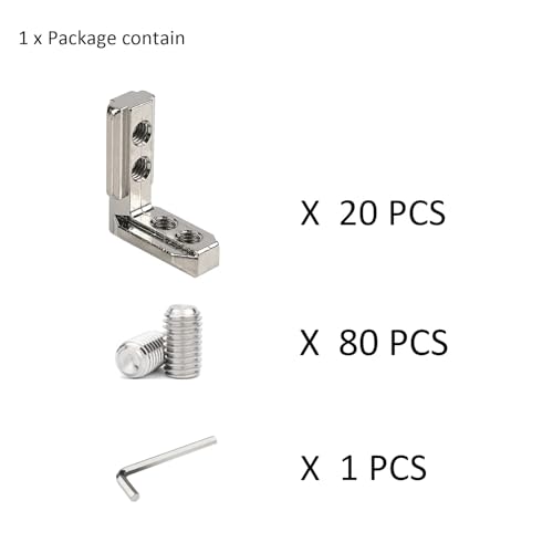 BLCCLOY 20 Pcs 1" x 1" Aluminum Extrusion Profiles 1010 Series L-Shape Interior Corner Connector Joint Bracket with Screws for 10x10 Aluminum Profile 1 Inch x 1 Inch Extrusion Profiles Rail - Image 2