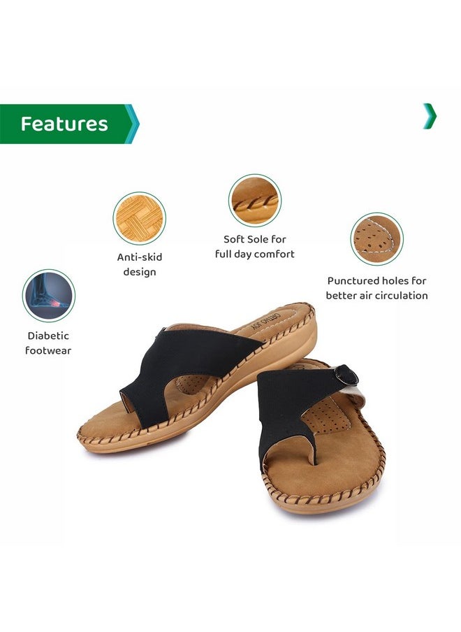 ORTHO JOY - ORTHO JOY Women's Extra-Soft Doctor Ortho Slippers-Black - Image 1