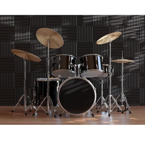 JBER 12 Pack Acoustic Foam Panels, 1" X 12" X 12" Sound Proof Foam Panels for Walls, High Desnsity Studio Soundproofing Wedges - Fire Resistant & Noise Absorbing for Studio, Office, Home (Black) - Image 2