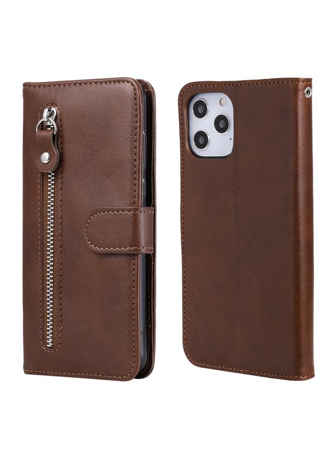 زبون جراب لهاتف iPhone 12 Pro Max من الجلد بتصميم جلد العجل مع سحاب وفتحات للبطاقات ووظيفة المحفظة - Image 1