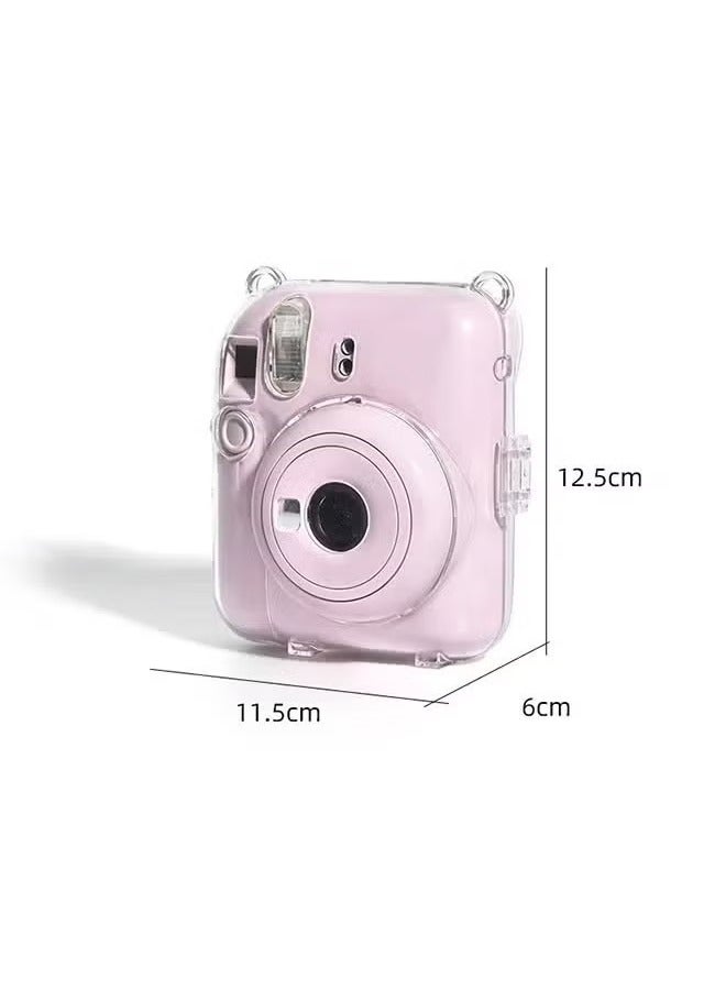 3 Pack Clear Camera Case Compatible with Fujifilm Instax Mini 12 Instant Camera - Mini 12 Hard Case with Photo Pocket Holds on Back and Adjustable Shoulder Strap & Cute Camera Sticker (Pink)  - Image 2