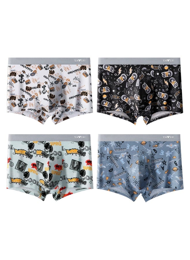 Yalu Men's Underwear, Pure Cotton 10a Antibacterial Boxer Briefs, Breathable Mid-rise Men's Shorts, Male Underpants, 4-pack, XL Size