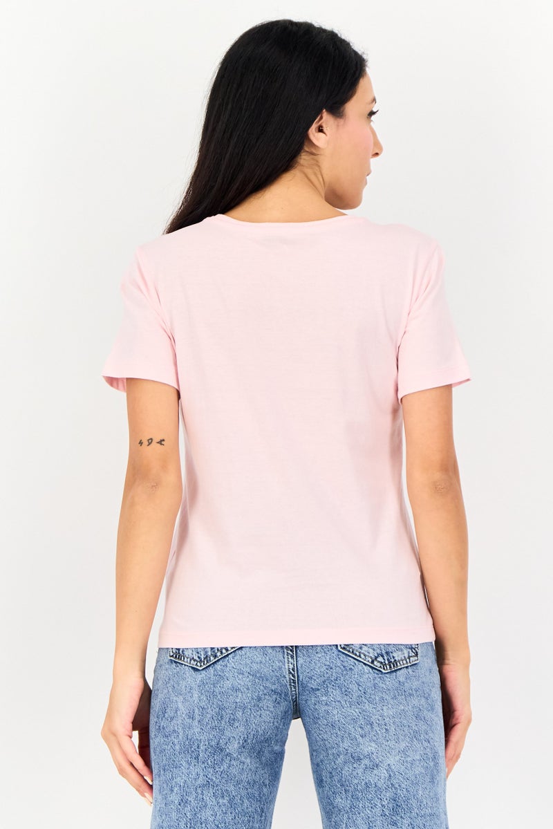 ONLY Women Crew Neck Short Sleeve Graphic Print T-Shirt, Pink - Image 2