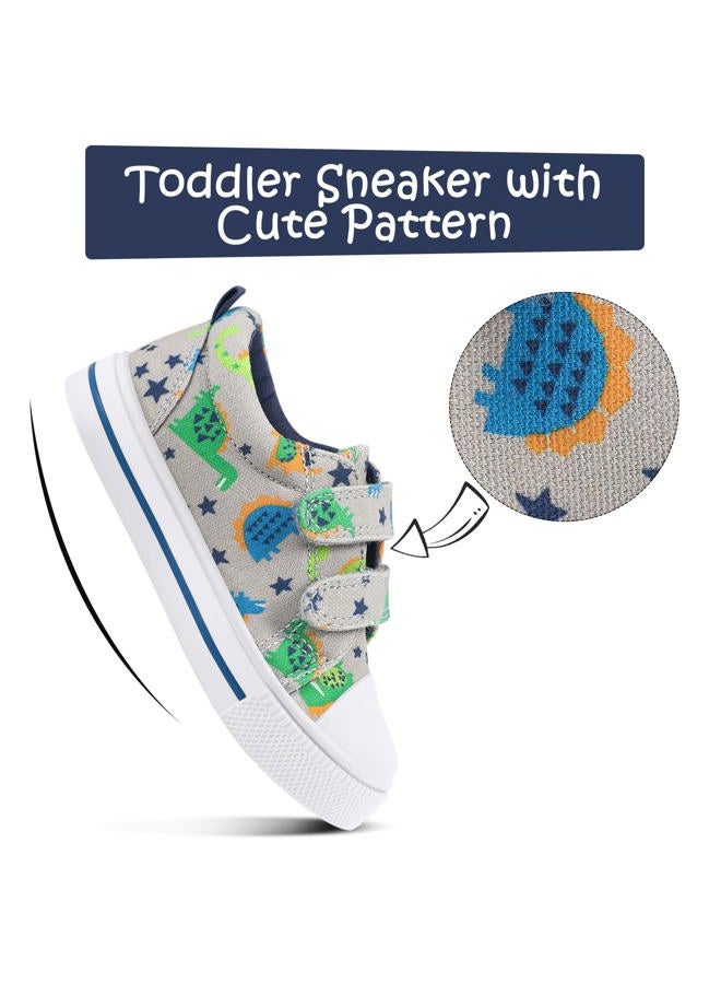 K KomForme Toddler Boys & Girls Shoes Kids Canvas Sneakers with Cartoon Dual Hook and Loops, Stegosaurus Dinosaur, 7 Toddler - Image 4