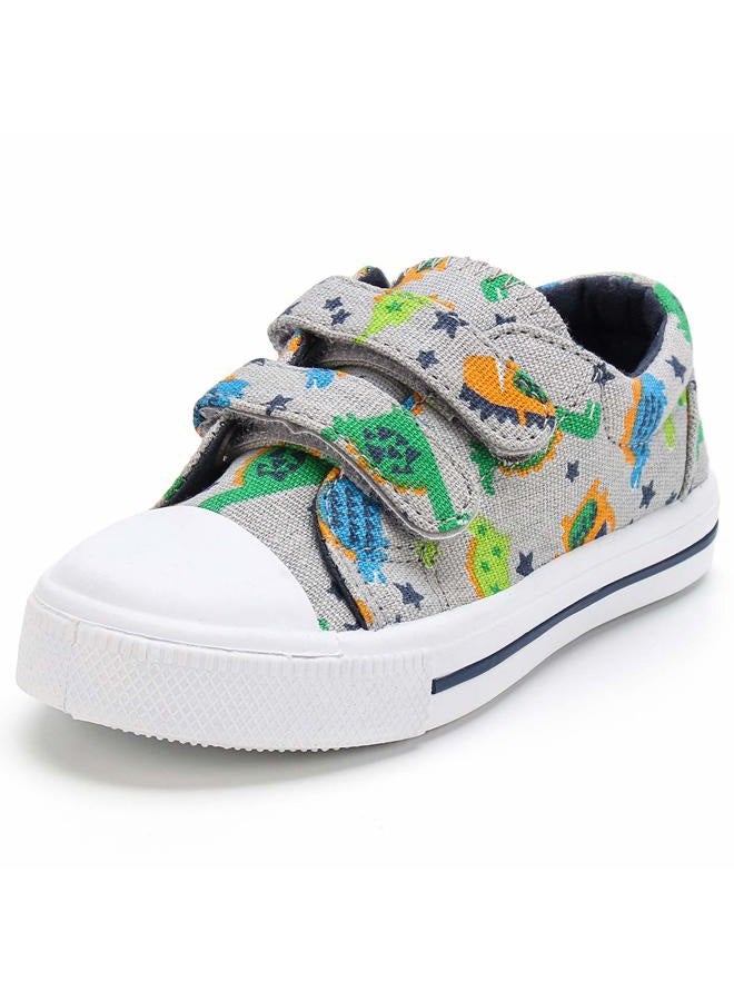 K KomForme Toddler Boys & Girls Shoes Kids Canvas Sneakers with Cartoon Dual Hook and Loops, Stegosaurus Dinosaur, 7 Toddler - Image 1