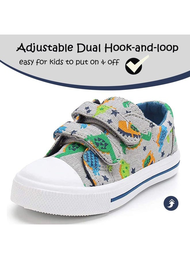 K KomForme Toddler Boys & Girls Shoes Kids Canvas Sneakers with Cartoon Dual Hook and Loops, Stegosaurus Dinosaur, 7 Toddler - Image 3