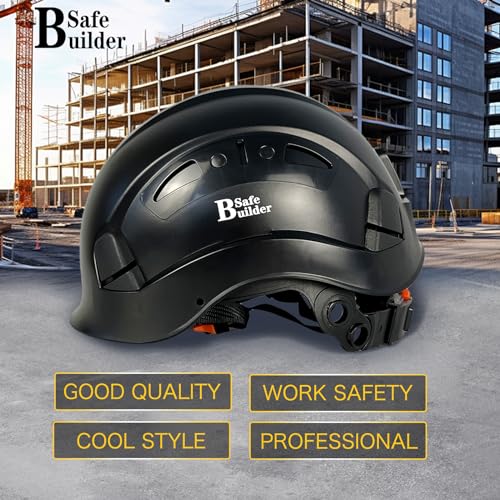 SAFEBUILDER Industrial Safety Helmet with Build-in Visor ABS Hard Hat with Visor Adjustable Ventilation OSHA Approved Hardhats Construction Work Head Protection ANSI/ISEA Z89.1 (Black Hard Hat Only) - Image 3